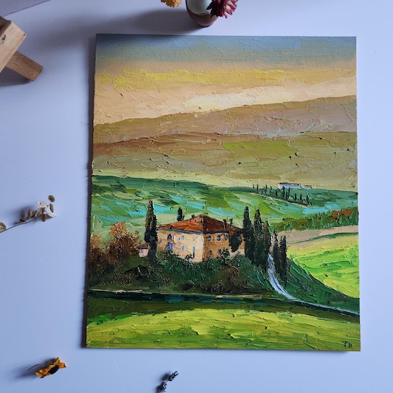 オリジナル トスカーナ ランドスケープ 油絵 イタリア