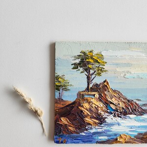 The Lone Cypress Painting,Monterey Painting,Pebble Beach California Painting,Wall Art,4 by 4 inches image 5
