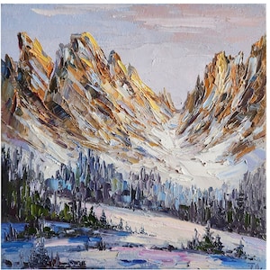 Winter Dolomites Painting: Italian Alps Impasto Mountain Art (8x8 inches)