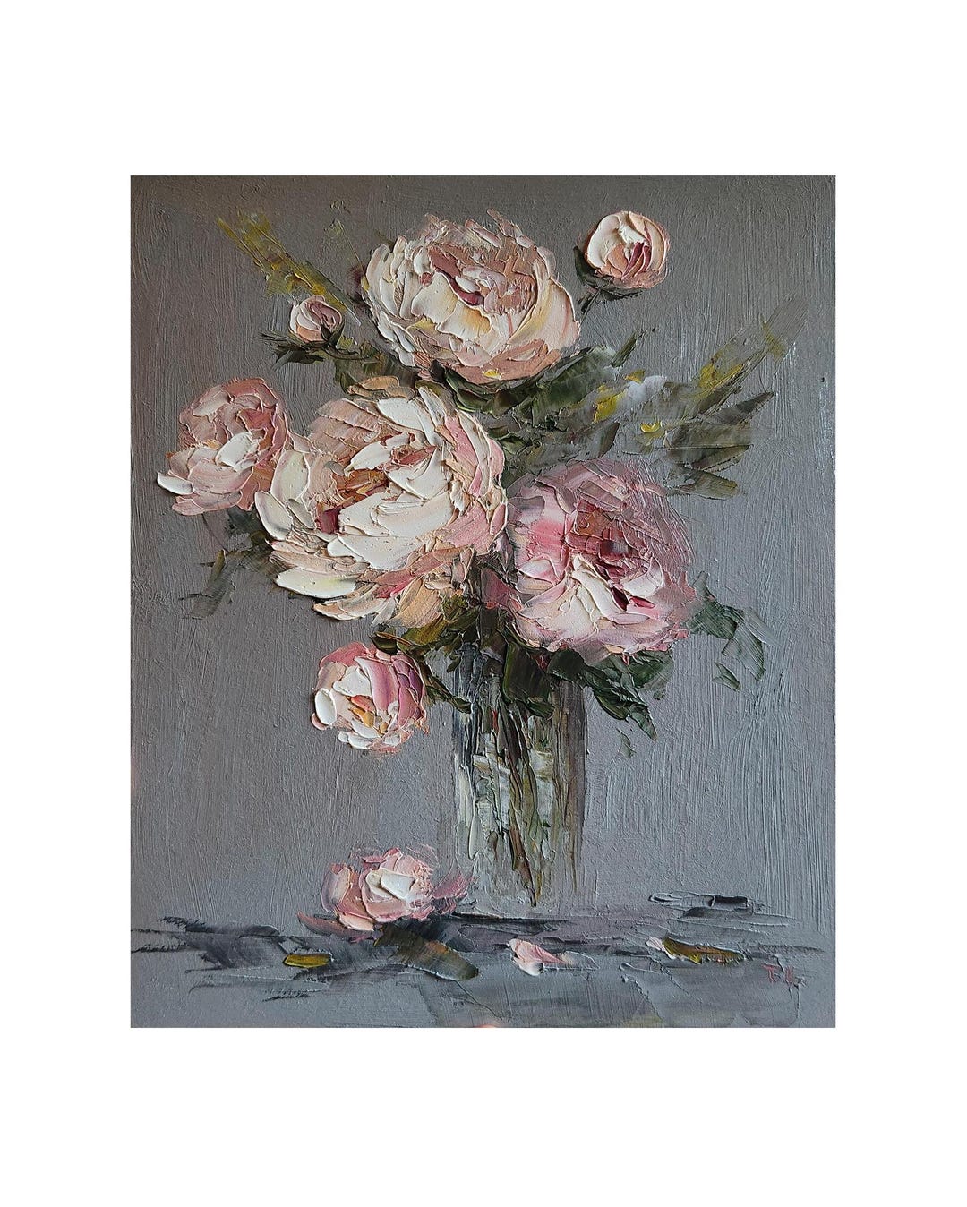 Pink Peony Oil Painting: Impasto Floral Wall Art (12x10 Inches) - Etsy