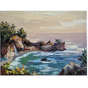 McWay Falls Painting Mountain and Ocean wall art Big Sur Monterey Painting Oil painting Cliff Landscape painting wall decor 6 by 8 inches