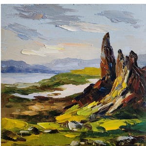 Isle of Sky Painting Scotland Painting Autumn Painting Wall Art Travel Gift 8 by 8 inches