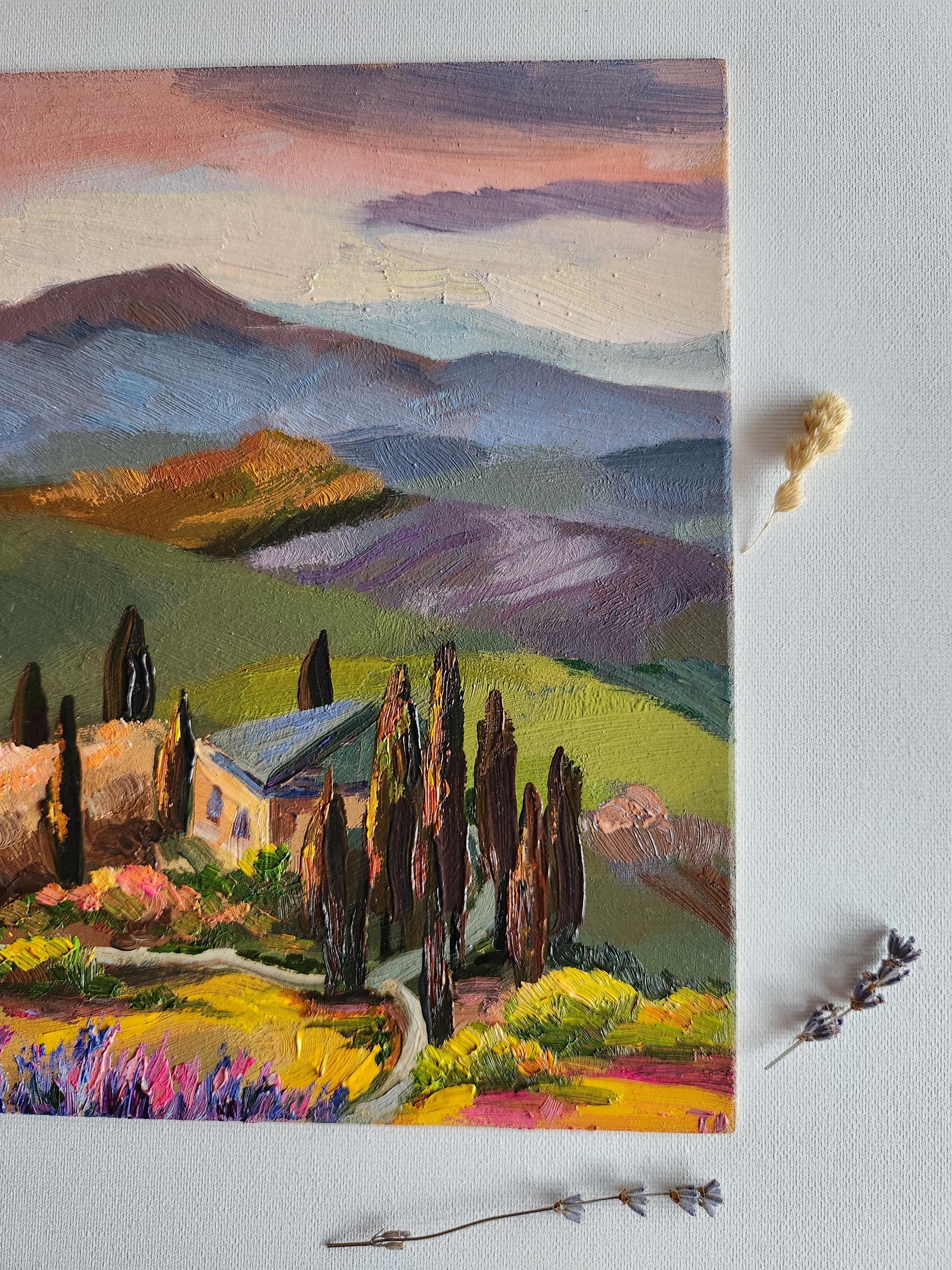 オリジナルのトスカーナ風景油絵：イタリアの田園風景の壁画 - Etsy 日本