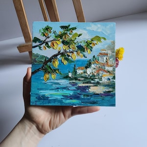 Positano Lemon Tree Oil Painting: Amalfi Coast Landscape Art (6x6 in)