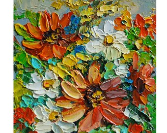 インパストデイジーペインティング、小花の油絵、4x4 - Etsy 日本