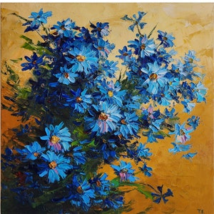 Forget-Me-Not Painting Blue Flower Painting Floral Painting Wall Art 13 by 13 inches