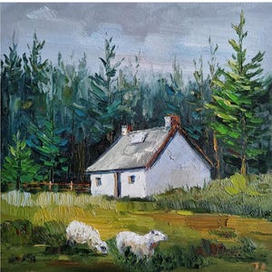 Ireland Oil Painting Ireland Lanscape Irish Impasto Oil Painting Sheep Painting Irish Countryside wall art 10 by 10 in