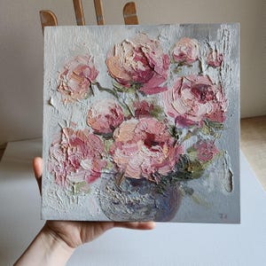 Original Peony Oil Painting White Rose Floral Painting Anniversary Gift Wall Art