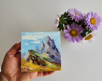 Italian Dolomites Seceda Dolomites Italian Alps Painting Mountain Art Dolomites Mountains Italian Landscape Wall Art 4 by 4 inches
