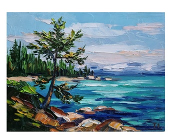 Lake Tahoe Painting,California Landscape,Original Art,Wall Art,6 by 8 inches