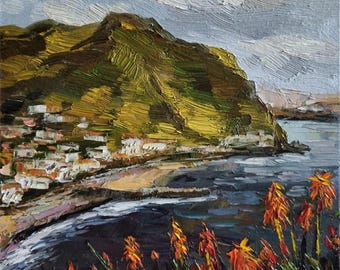 Madeira Seascape Oil Painting: Porto da Cruz Portugal, Impasto Art 8x8