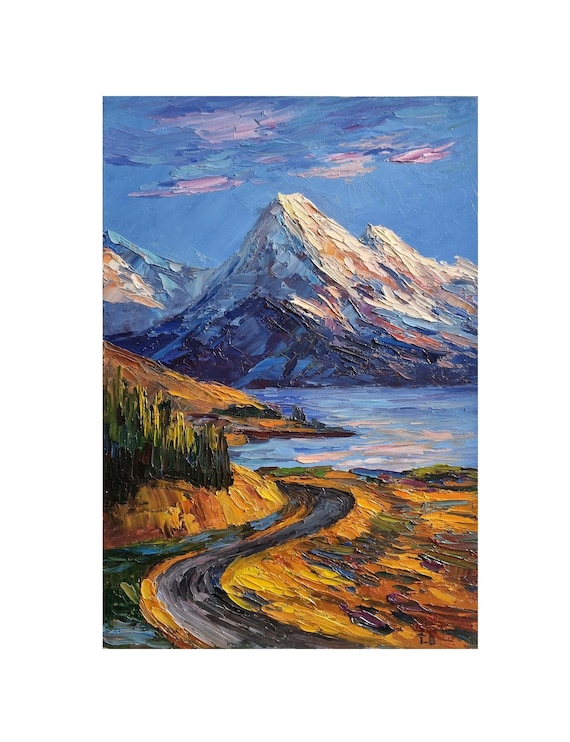 Lake Pukaki Oil Painting: New Zealand Mountain Art, Sunrise Landscape (12x8 in)