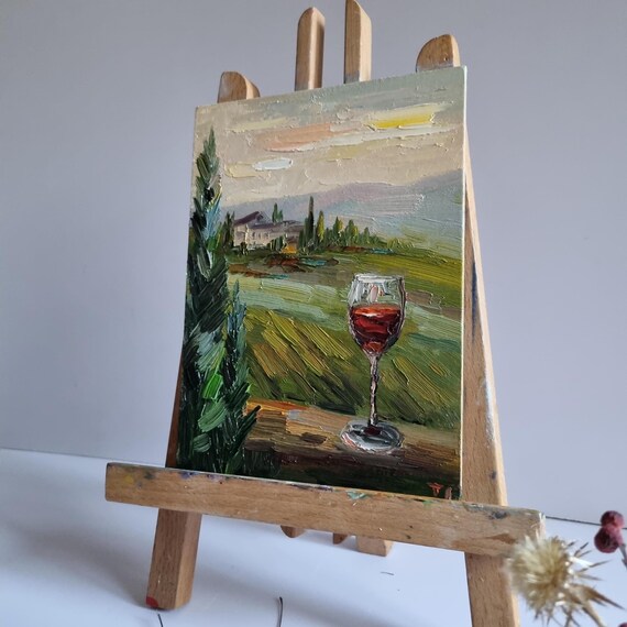 トスカーナの風景油絵：赤ワイン、イタリアの壁画 - Etsy 日本