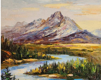 Grand Teton Oil Painting: Wyoming National Park Sunset Art, 13x13