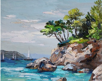 Original Corfu Greece Painting Original Landscape Paintings Corfu Island Painting 10 by 10 Inches