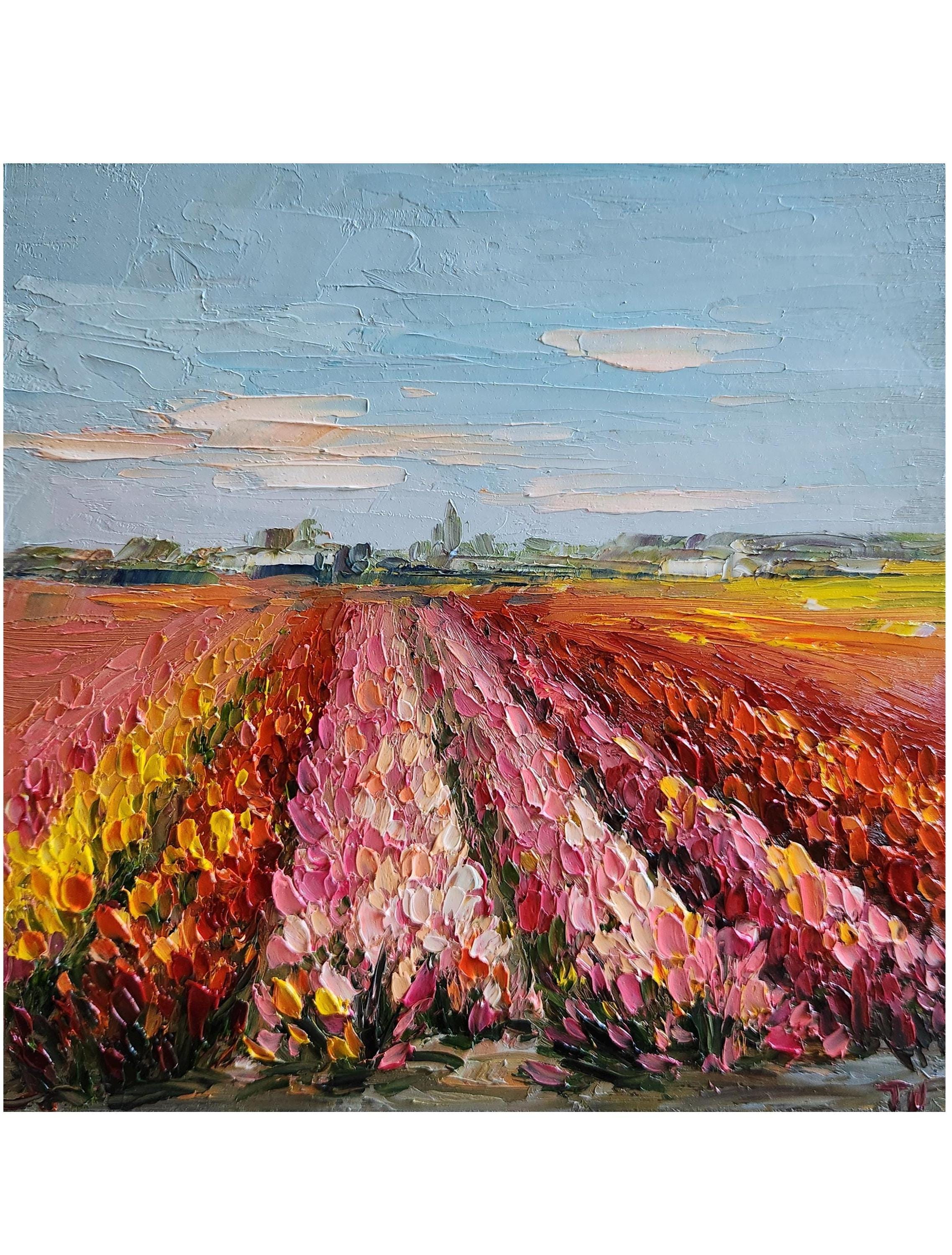  Gleizes、Paysage de Toul、希少な高級画集より Netherlands Tulips Field Oil Painting: Colorful Landscape Art, 8x8