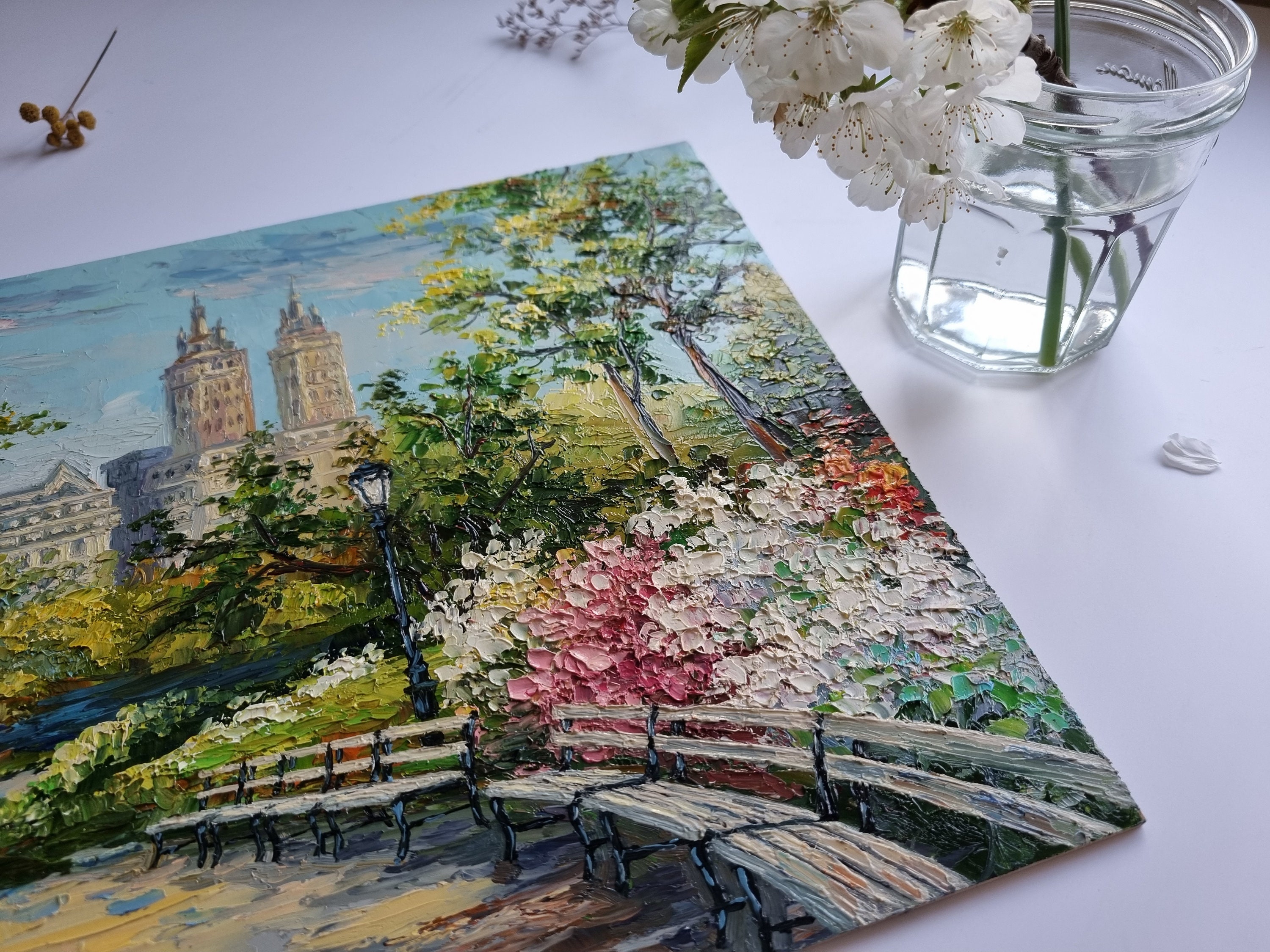 Central Park Oil Painting, Spring Floral Landscape Art, 11x13 - Etsy