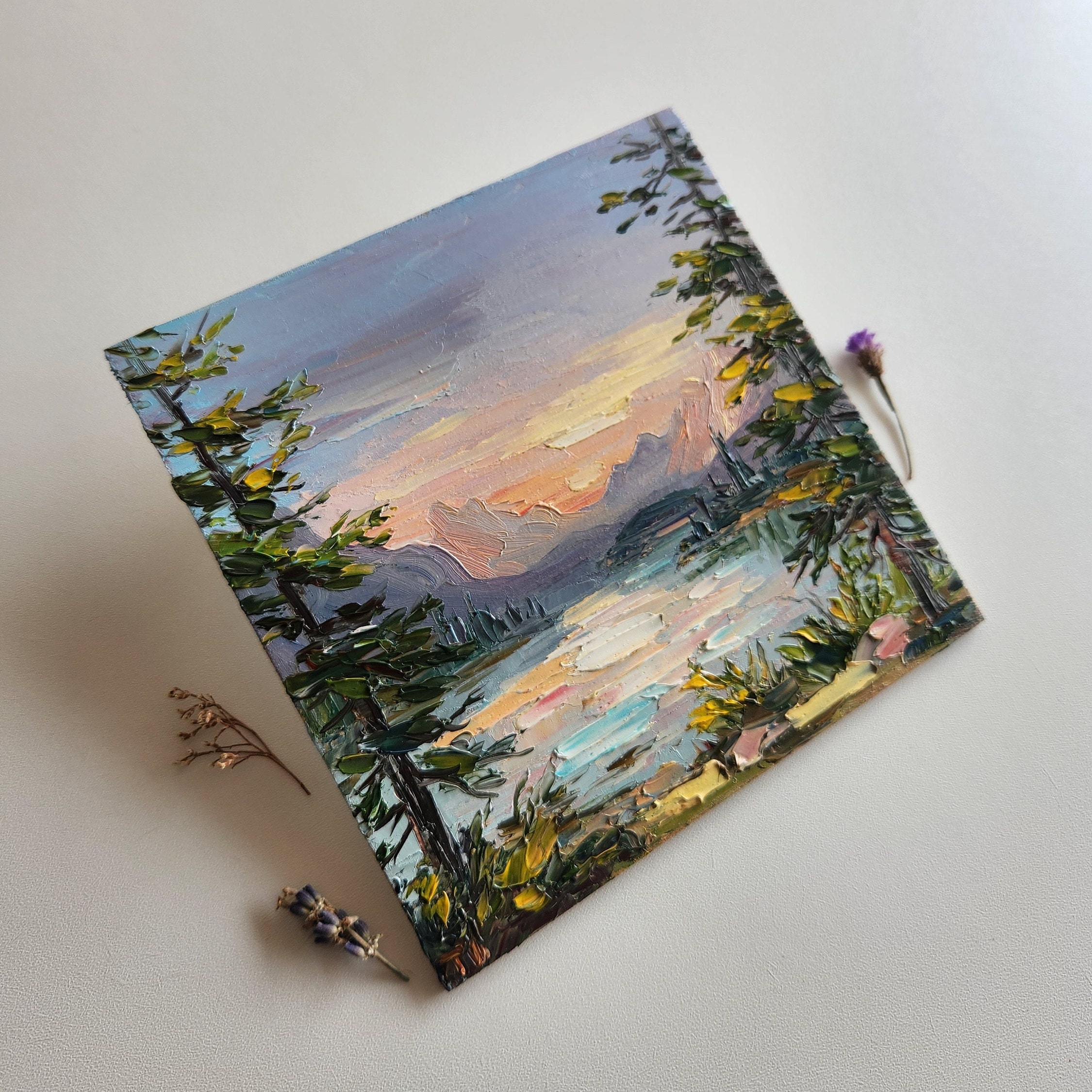 国立公園の油絵：6x6の山の風景画 - Etsy 日本