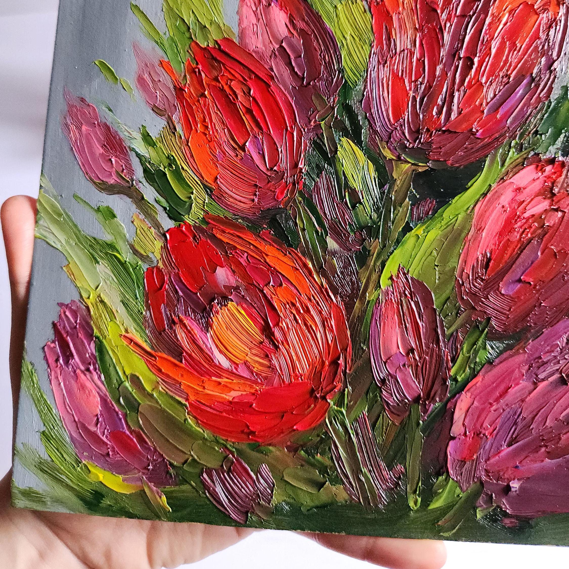 油絵 赤いチューリップ チューリップの絵画 赤いチューリップの絵画 油絵 花の絵画 壁