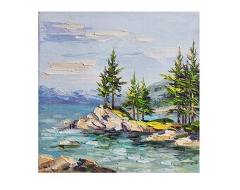 Lake Tahoe Painting,California Landscape,Small Painting,Original Art,Wall Art,10 by 10 inches