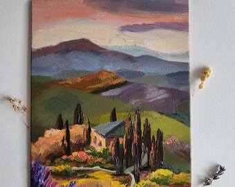 オリジナルのトスカーナ風景油絵：イタリアの田園風景の壁画 - Etsy 日本