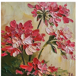 Geranium Oil Painting Pink Flowers Painting Impasto Painting Floral Painting Wall Art 6 by 6 inches