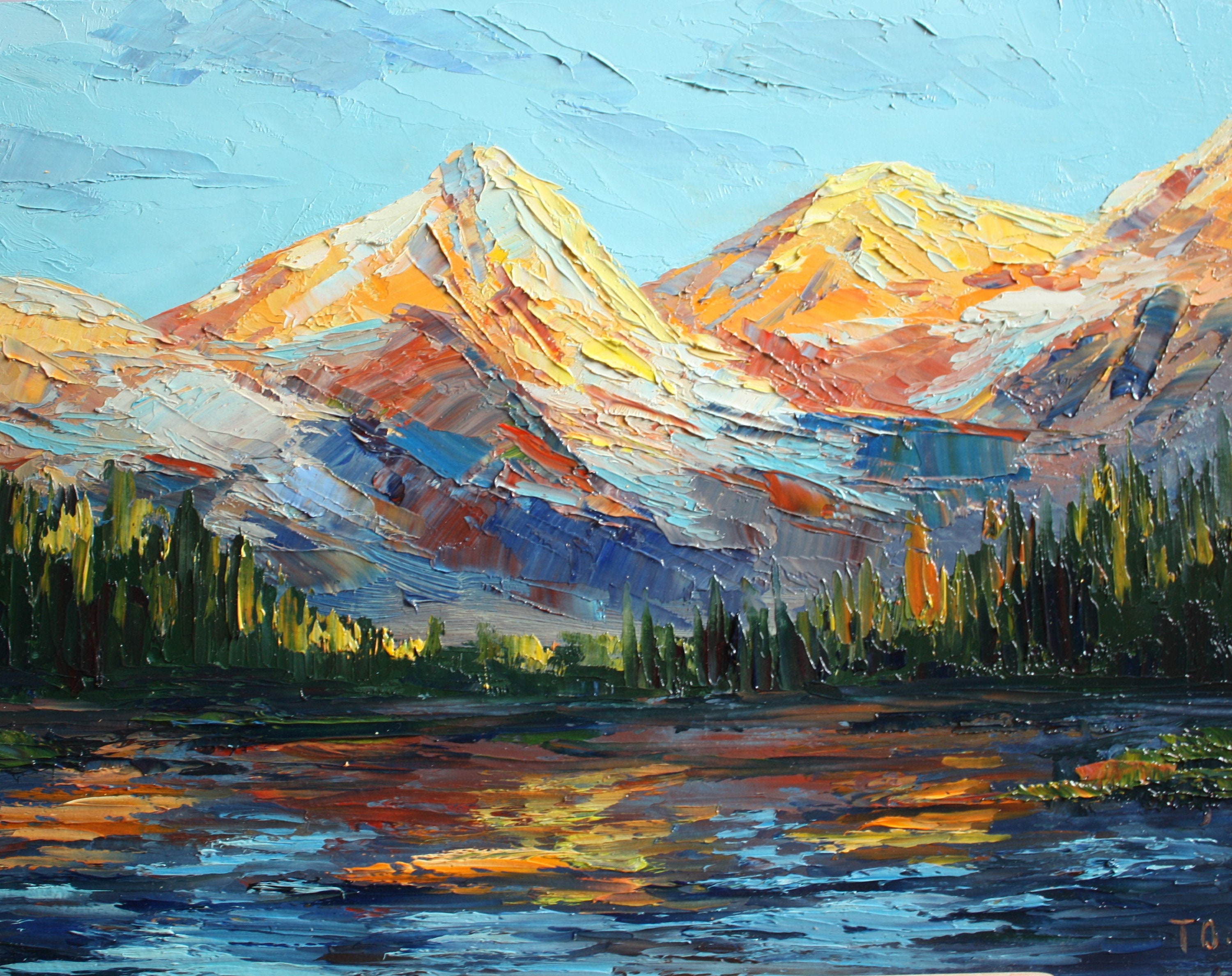 Grand Teton Oil Painting: Sunset Mountain Art, Wyoming