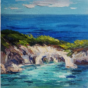 Greece Oil Painting Cefalonia Greece Painting Greece Landscape Mediterranean Painting Mediterranean Art Seascape Painting Wall Art 10 by 10