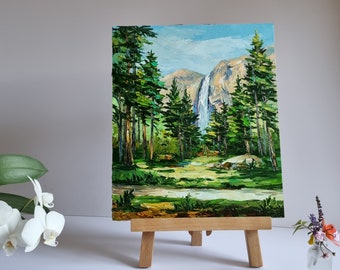 ヨセミテの滝の絵画、山の風景画、森の絵画、ヨセミテ国立公園の