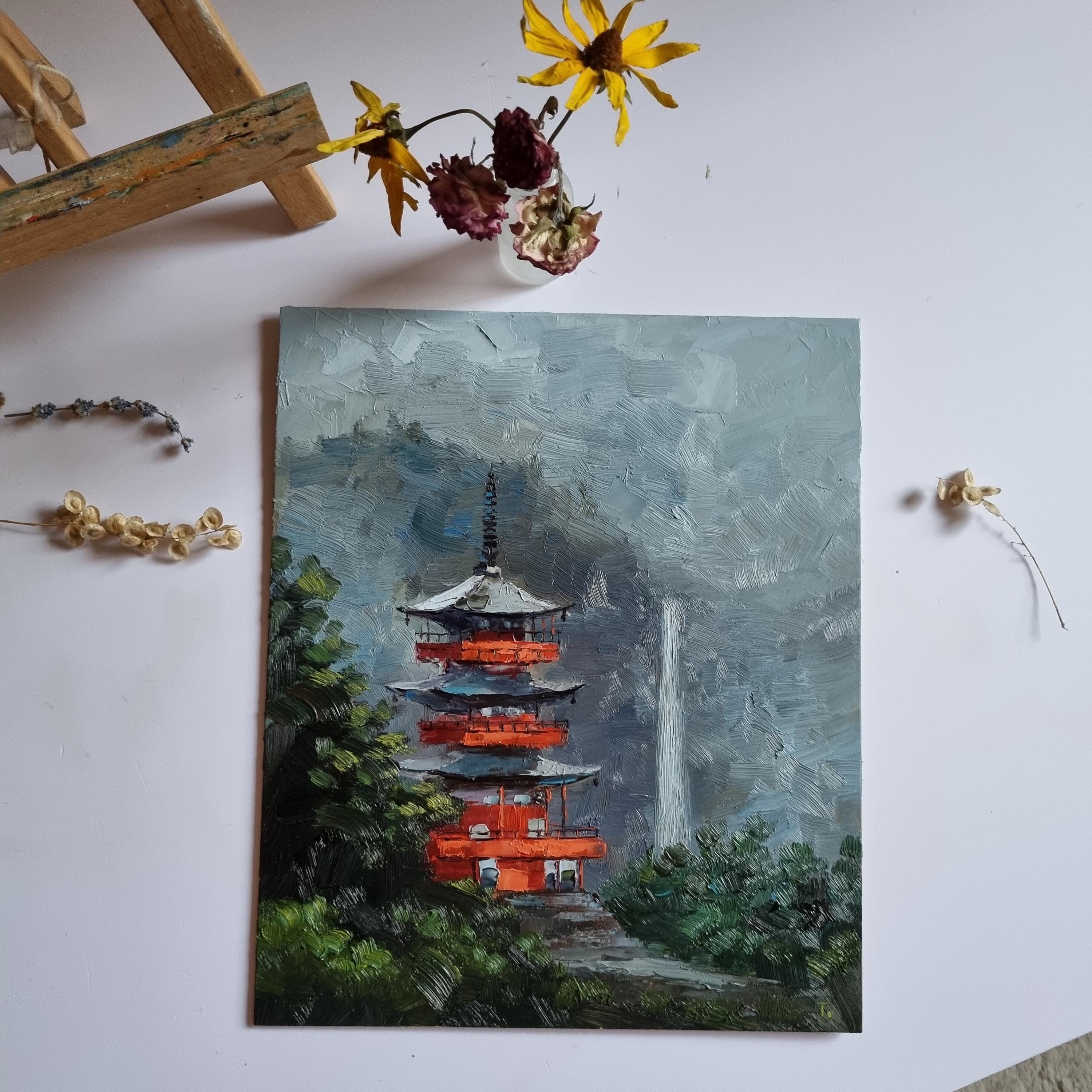 Japan Temple Oil Painting: Nachi Falls Seigantoji, Landscape Wall