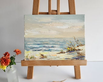 Sea Oil Painting Seascape Painitng Neutral Landscape Wall Art 6 by 8 inch