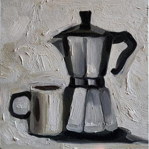 Cup of coffee oil painting Kitchen Wall Art Abstract Impasto Still Life Painting 10 by 10 in