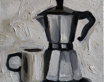 Impasto Coffee Cup Oil Painting: Kitchen Still Life Art, 10x10
