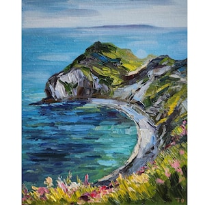 England Oil Painting Saint Oswald&#39;s Bay Landscape Oil Painting  Dorset coastal Painting 10 by 8 in