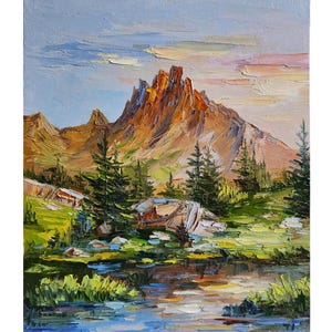 Rocky Mountain Oil Painting Colorado Mountain Painting Impasto Painting Wall Art  13 by 11 in