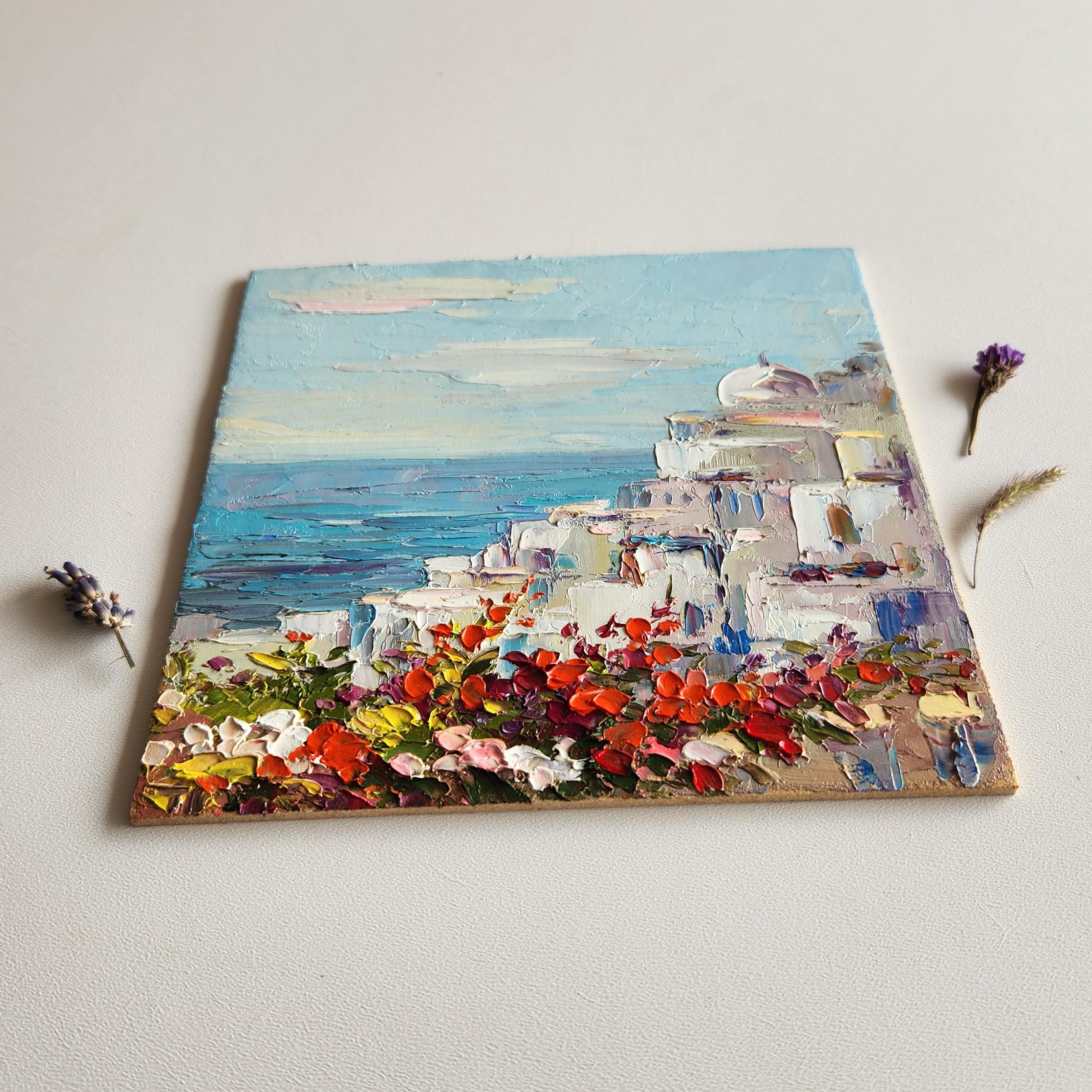 オリジナルギリシャ油絵 サントリーニ絵画 地中海絵画 地中海アート