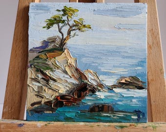 Lone Cypress Painting: Pebble Beach California Seascape Art (6x6 inches)