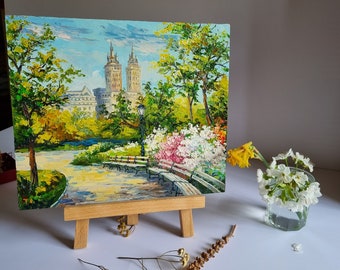 Central Park Painting New York Original Art Spring Flower Central