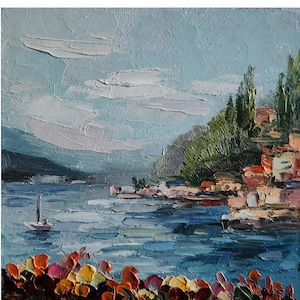 Original Positano Oil Painting Painting Oil Painting coast art Amalfi Coast Italy Landscape Wall Art Landscape Painting 6 by 6 in