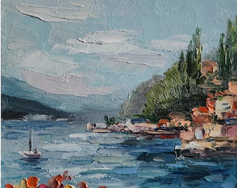 Original Positano Ölgemälde: Amalfiküste Landschaftsmalerei 15 x 15 cm