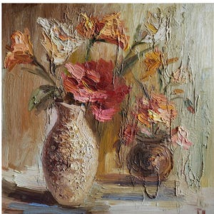 Original Rose Oil Painting Impasto Flower Bouquet Floral Impasto Oil Painting Flower Art Nursery Wall Art 10 by 10 inches
