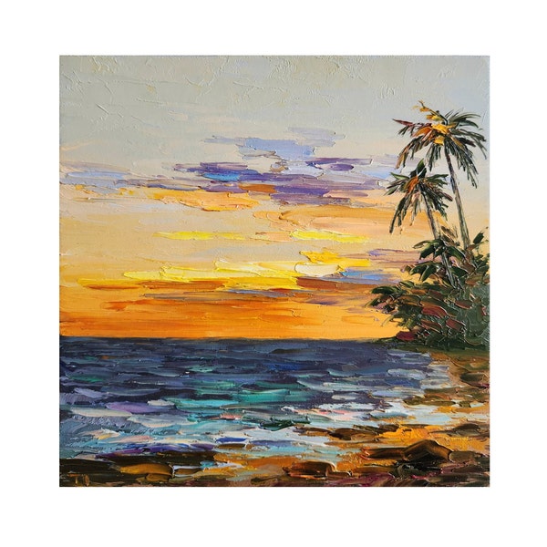 Tenerife Beach Painting,Sunset Painting,Tenerife Painting,Beach Painting,Seascape Painting,Wall Art,8 by 8 inches