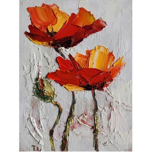 Oil Poppy Painting Original Poppy Painting Red Poppies Flower BouquetFloral Impasto Oil Impasto Flower Art Nursery Wall Art 8 by 6 inches