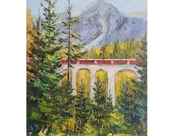 Zwitsers treinolieverfschilderij, paletmeslandschap (12 x 8 in)