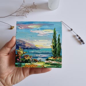 original Lake Como Painting Impasto Italian Landscape Painting Wall Art 4 by 4 inches