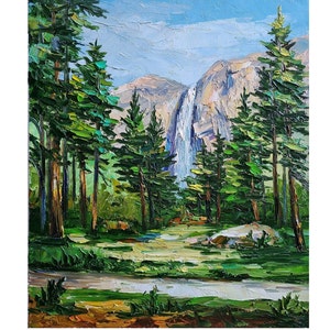 Wasserfall Yosemite Gemälde Berglandschaft Kunst Wald Gemälde Yosemite National Park Wandkunst 13 mal 11