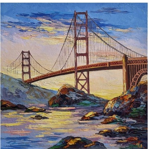 San Francisco Painting Golden Gate Bridge Painting Seascape Painting Bridge Painting Impasto Oil Painting 13 by 13 inches