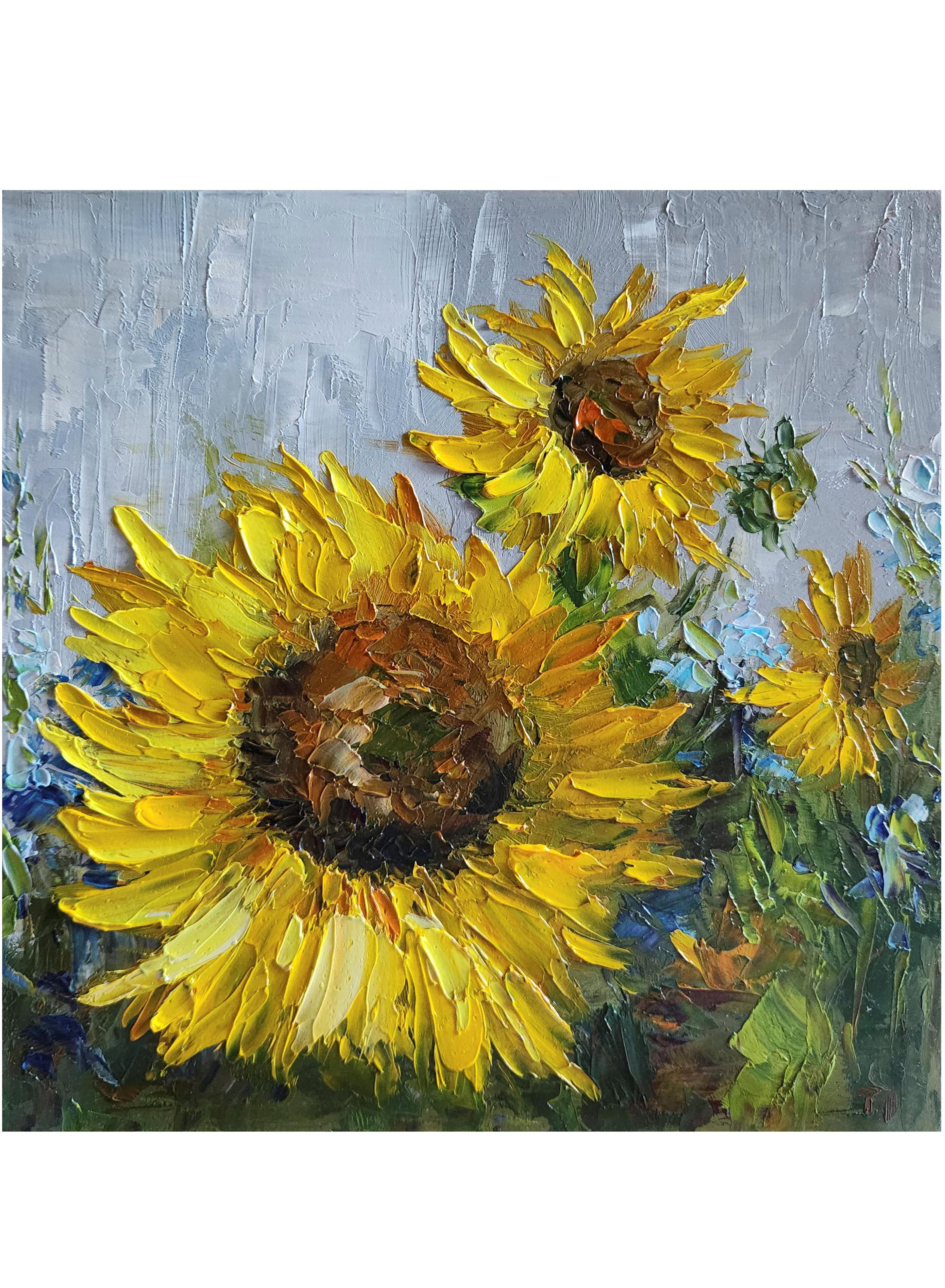 Original Sunflower Oil Painting: Impasto Floral Wall Art (10x10 In