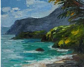 Madeira Portugal Seascape Oil Painting: Coastal Landscape Wall Art 8x8 in