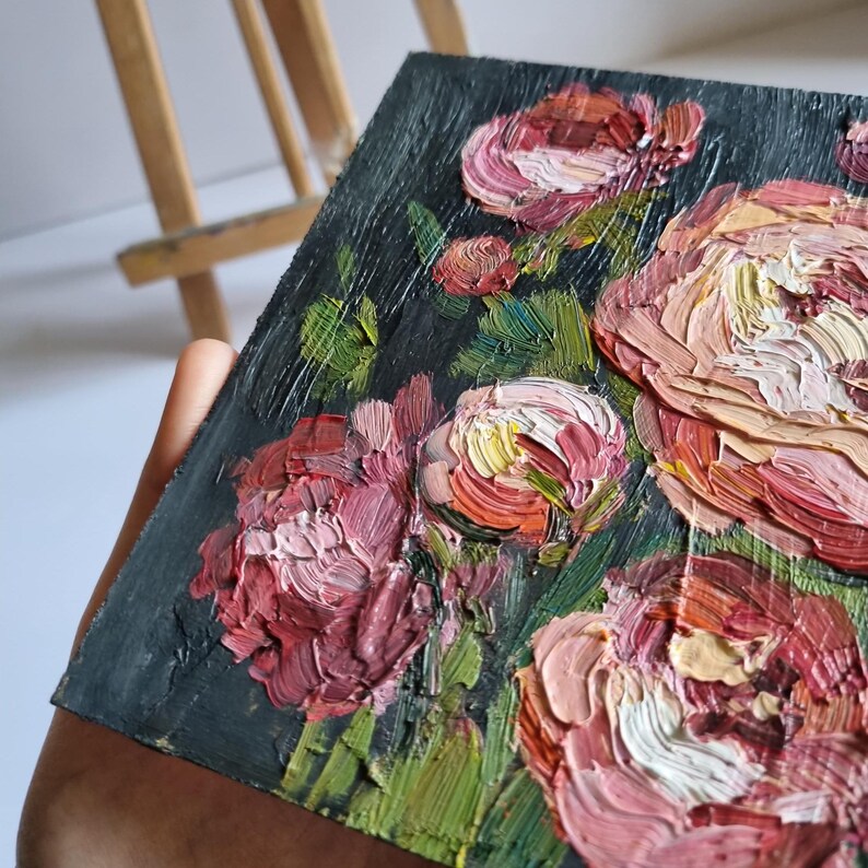 Impasto Pink Peony Oil Painting: Floral Still Life, 6x6 In - Etsy Australia
